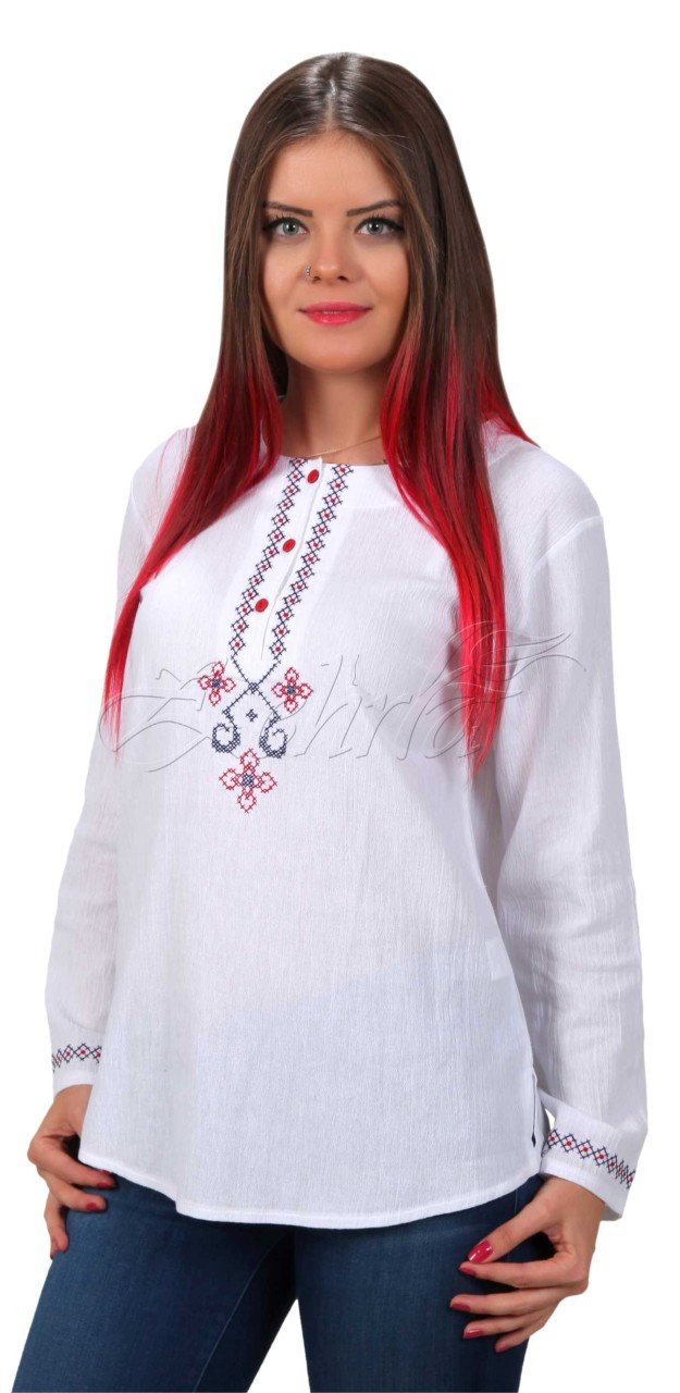 Aleyna Uzun Kollu Şile Bezi Bluz Beyaz - XXL