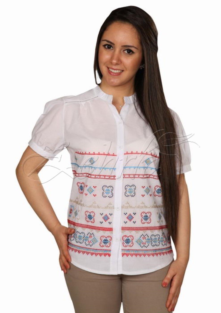 Beyza Kısa Kollu Vual Gömlek Beyaz - M