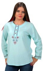 Aleyna Uzun Kollu Şile Bezi Bluz Mint - S