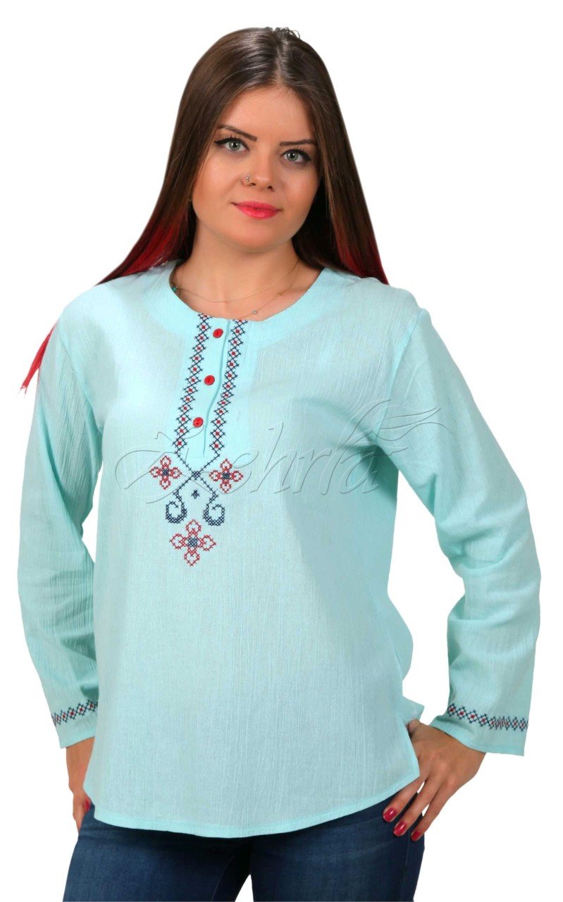Aleyna Uzun Kollu Şile Bezi Bluz Mint - XL