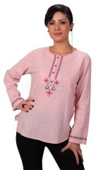 Aleyna Uzun Kollu Şile Bezi Bluz Pudra - M