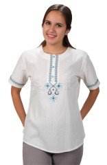 Aleyna Kısa Kollu Şile Bezi Bluz Krem - M