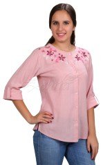 Ayten Uzun Kollu Şile Bezi Gömlek Pudra - XXL