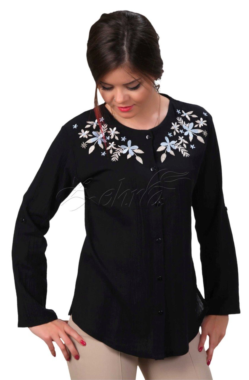Ayten Uzun Kollu Şile Bezi Gömlek Siyah - XXL